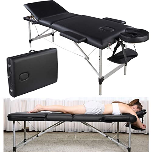 Mobile Massagebank - Banco de masaje plegable (3 zonas, altura regulable, aluminio, 186 x 62 cm), color negro Cover