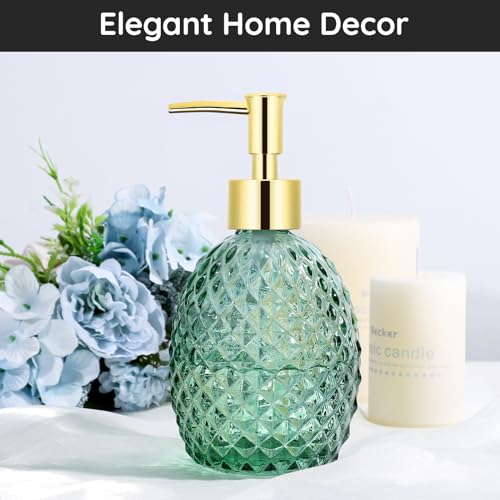 Image of Segbeauty Vintage Soap Dispenser, 2 Packs 12.8oz Modern Home Decor Glass Pump Bottle Refillable, 380ml Empty Shower Bottles Bathroom Soap Dispenser Set Dish and Hand Soap Dispenser for Kitchen