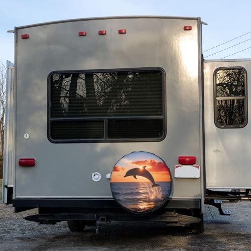 Image of Delerain Beautiful Dolphin Spare Tire Covers for RV Trailer SUV Truck and Many Vehicle, Wheel Covers Sun Protector Waterproof, (14 Inch for Diameter 23 inch-27 inch)