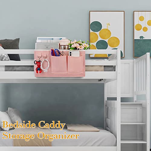 Image of Bedside Storage Caddy /Bedside Hanging Storage Bag for Headboards Bunk Beds Dorm Rooms Book Phone Magazine Holder (Light Pink)