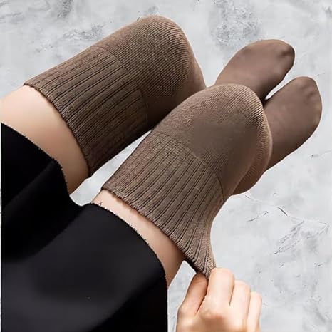 SAYFINE Wool Warm Thigh High Socks Extra Long Cotton Knitted Warm Thick Thermal Woolen for Women Winter Wear Knee Length Leg Warmers Tall Long Boot Cuffs Cap Stocking Girls Stripe Warmer 1