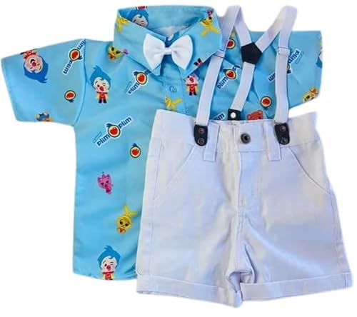 Heróis do Coração Palhaço Plim Plim Kit Roupa Conjunto Infantil Menino 4 Peças Camisa Gravata Bermud