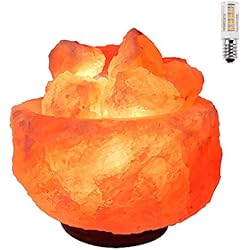 Lamparas De Sal Del Himalaya Grandes H HANSEL HOME Lámpara de Sal del Himalaya Natural Cuenco Grande 3-5 Kg + 1 Bombilla de Led de Repuesto Enchufe Europeo