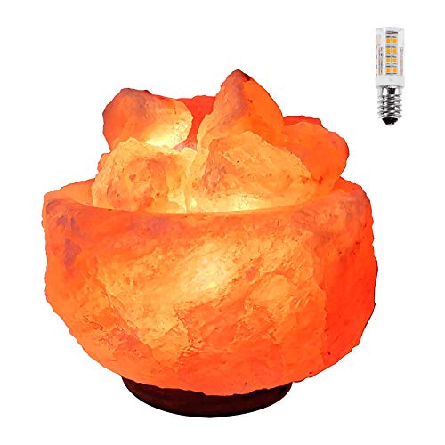 H HANSEL HOME Lámpara de Sal del Himalaya Natural Cuenco Grande 3-5 Kg + 1 Bombilla de Led de Repuesto Enchufe Europeo