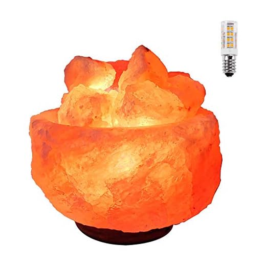 H HANSEL HOME Lámpara de Sal del Himalaya Natural Cuenco Grande 3-5 Kg + 1 Bombilla de Led de Repuesto Enchufe Europeo