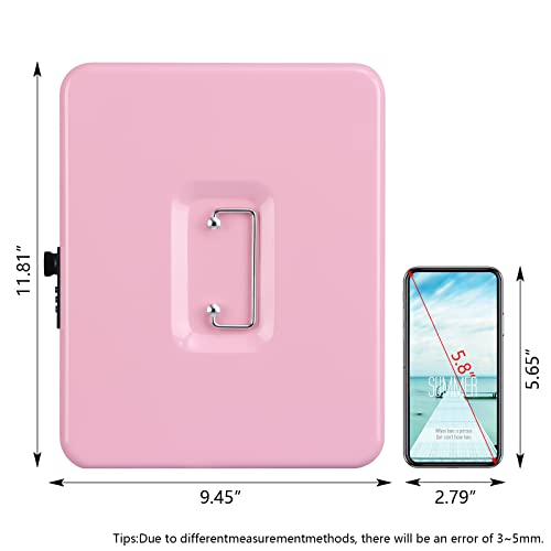 Image of KYODOLED Metal Cash Box with Combination Lock Money Box for Cash Safe Metal Box with Money Tray for Security Lock Box 11.81 inchx 9.45 inchx 3.54 inch Pink X Large