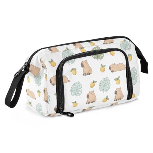 Image of Capybara Fruits White Print Pencil Case Pouch Big Capacity Pencil Bag Box Organizer Pen Case with Compartmens Stationery Organizer for Girls Boys Women School College Office