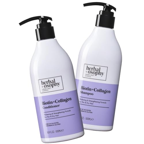 Herbalosophy Biotin & Collagen Shampoo & Conditioner Set, Hair Growth Thickening, Repair Dry, Damaged Hair Set, Infused with Vitamin B7 & Argan Oil, Sulfate, Parabens and Gluten Free, 2 x 16.9 Fl Oz