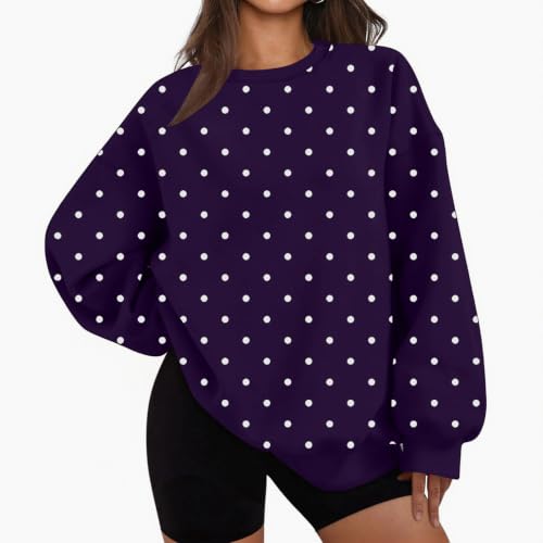 Oversized Crewneck Sweatshirt Women Cozy Fleece Long Sleeve Pullover Tops - image 2