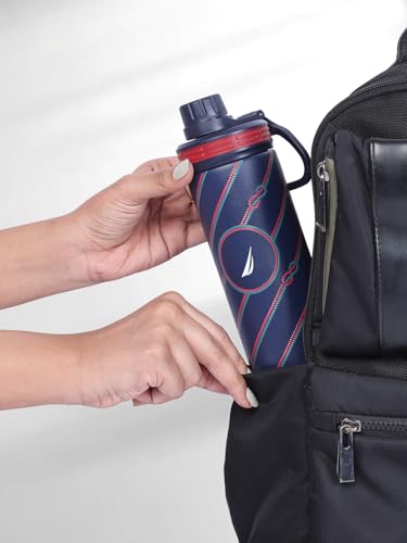 Image of NAUTICA Premium Leak-Proof Insulated Water Bottle - 1pc (Fender)| 500ml | Stainless Steel Flask with 24 Hours Temperature Retention | Ideal for Travel, Gym, Office Use Texas Printed-Navy /red