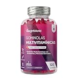 Gominolas Multivitaminas y Minerales 120 Gomitas Sabor Fresa - Con 13 Vitaminas y Minerales Esenciales como Vitamina D3, A, C, B6, B12, E, Biotina, Zinc y Ácido Fólico y Más para 2 Meses