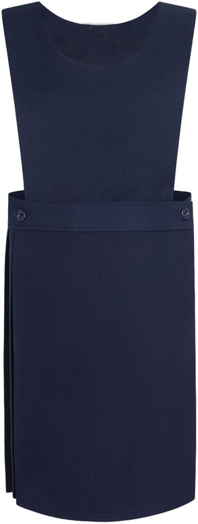 Girls Sleeveless Bib Pinafore Round Neck Dress Kids Pleated Uniform School Pinafore Dress Ages 2-18 Years