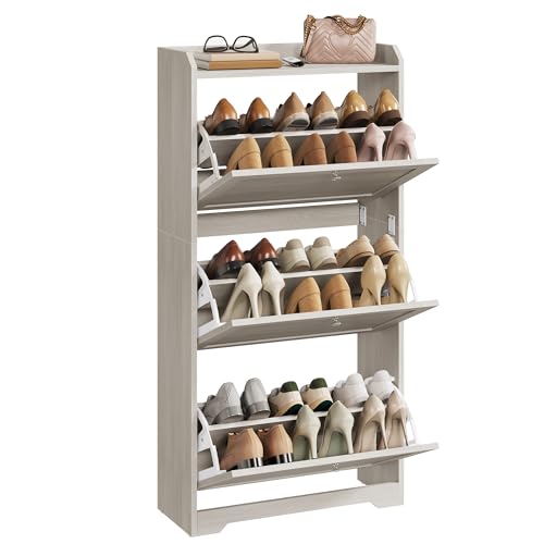 VASAGLE Shoe Cabinet with 3 Flip Drawers, Shoe Organizer, Adjustable