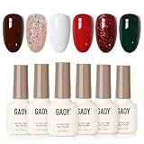 GAOY Christmas Red Gel Nail Polish Set, 6 Colors Glitter Burgundy Red Green Sparkle Gold, UV Light Cure Gel Polish for Nail Art DIY at Home