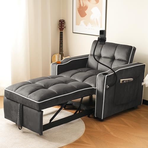 Moimhear 83 x 167 x 76 cm, sofá cama individual extensible 3 en 1: con soportes para bebidas y soporte para teléfono móvil, sillón reclinable, sillón reclinable, perfecto para espacios pequeños (gris