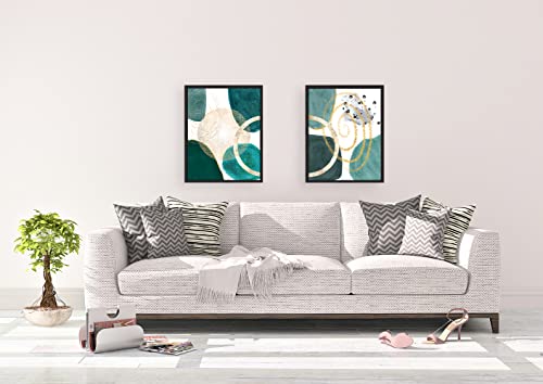 Abstract Circle Wall Art Print, Boho Wall Decor, Minimalist Modern Geometric Watercolor In Green Black Gold. Mid Century Modern And Contemporary Art For Bedroom, Living Room. Unframed 11X14 Set Of 2. #TOP7