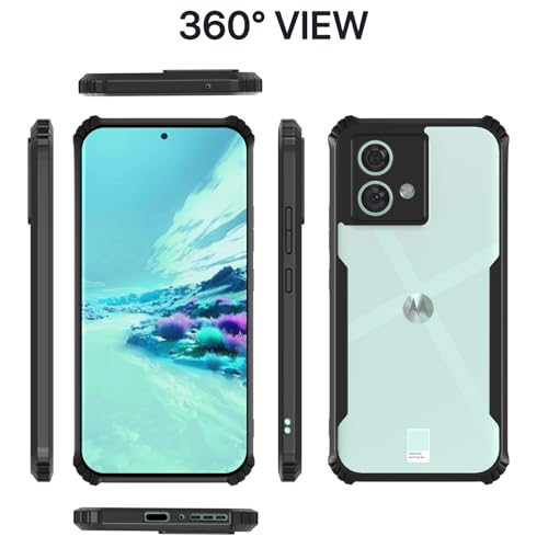 Image of Outlouders Back Cover for Motorola Moto Edge 40 Neo | Ultra Hybrid Transparent | Full Camera Protection | Raised Edge | Crystal Clear Bumper Case(Black)