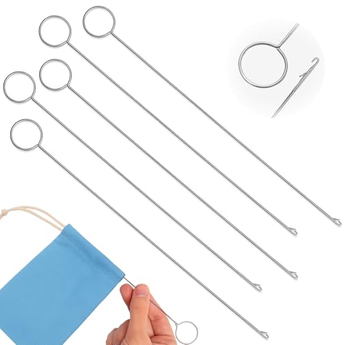 5PCS Loop Turner Sewing Tool 10.4 Inch Knot Grippers Tool for Silicone Beads Needle-Hook Stainless Steel Fabric Tube Turner for Beads Straps Drawstrings & Craft Projects