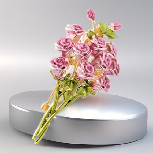 Pink Rose Bouquet Brooch for Women Girls Fashion Flower Lapel Pin for Party Prom Elegant Accessories Enamel Leaf Breastpin Decorative Floral Dress Suit Hat Bag Wedding Valentine Mother's Day Christmas4