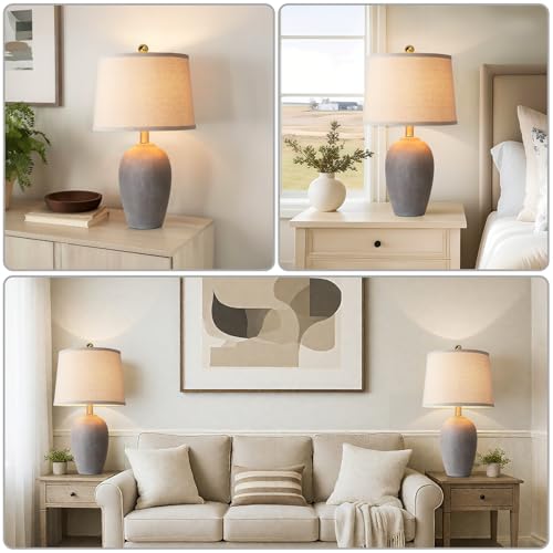 21'' Set of 2 Farmhouse Ceramic Table Lamps for Living Room Bedroom, Nightstand Rustic Brown Desk Lamp for Bedside End Table Entryway, 2 LED Bulbs Included - Image 5