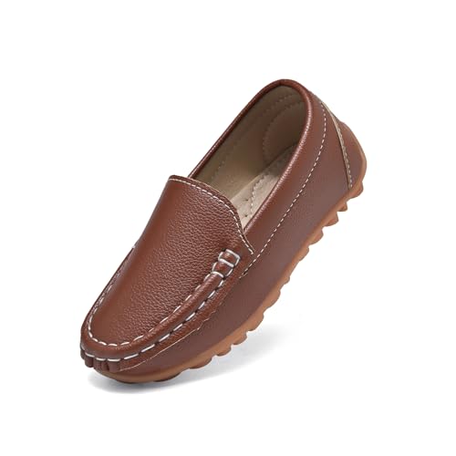 Yeeteepot Kinder Mokassins Jungen Bootsschuhe Mädchen Flache Halbschuhe Weich Loafers rutschfest Oxfords Slippers Bequem Lauflernschuhe Braun 31 EU = Etikett 32