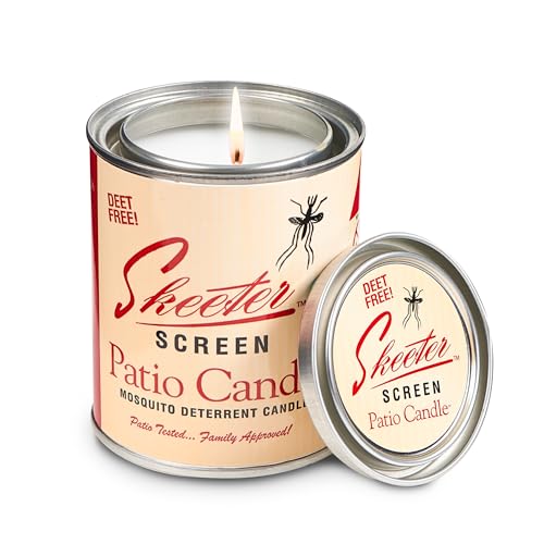 Skeeter Screen 90400 Patio Candle – 80 Hour Burn Time – Clean-Burning Essential Oil Formula – Lead-Free Wick – 15 oz Decorative Tin – Fresh Outdoor Scent for Patios, Decks, Balconies & More Skeeter Screen 90400 Patio Candle – 80 Hour Burn Time – Clean-Burning Essential Oil Formula – Lead-Free Wick – 15 oz Decorative Tin – Fresh Outdoor Scent for Patios, Decks, Balconies & More