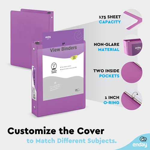 1 Inch 3 Ring Binder 1” Binder Purple Clear View Cover With 2 Inside Pockets, Colored School Supplies Office And Home Binders – By Enday #TOP4
