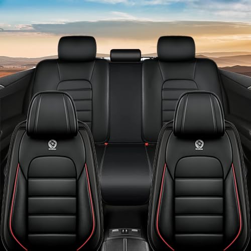 Image of Nappa Leather Seat Covers for Subaru Outback 2006-2024,Car Seat Covers Full Set,Waterproof Seat Protectors Auto Seat Covers,Breathable Nonslip Interior Cover Seats for Cars(Black and Red)