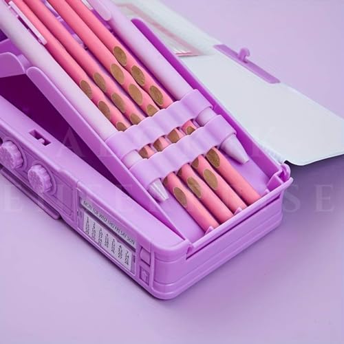 Image of WORSHIPER New Cartoon Theme Pencil Box with Push Pull Eraser Set for Kids | Suitcase Style Password Lock Stationery Organizer | School Supplies Gift Combo for Boys & Girls (Magic Compass + Eraser)