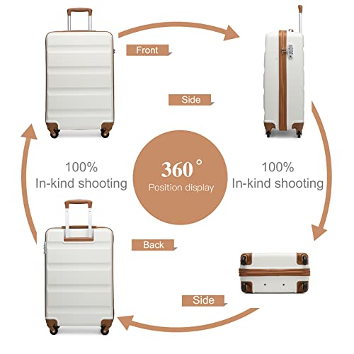 Kono Carry on Luggage Hard Shell ABS Cabin Suitcase 4 Wheeled Spinner 55cm 33L (Cream White)