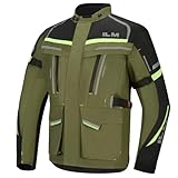 ILM Men's Street Motorcycle Jacket with CE Armor and Detachable Thermal Liner All Season Waterproof Adventure Touring Jackets Model JRL3 Green, L