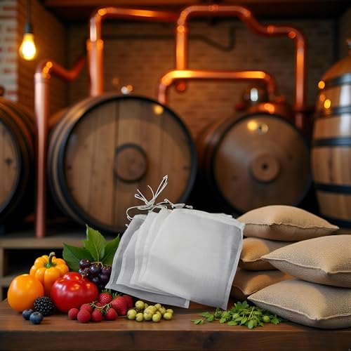 5 Pcs White Nylon Straining Bag - Fine Mesh - Homebrew Beer Wine Cider Dry Hop Beer Brewing Filters and Straining Home Brewing and Wine Making(6 x 7.8 inch(Width x Height))
