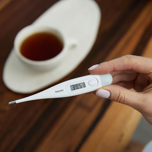 Beurer FT 09 Digital- und Körperthermometer, wasserdicht, LCD-Display mit Messbereich +/- 1 ºC, akustisches Signal, ohne Glas, Farbe Weiß