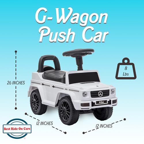 Best Ride On Cars Kids Outdoor Stroller Mercedes G-Wagon Push Car with Working Lights, Horn, and Music for Ages 1 to 3 years, White - Image 3