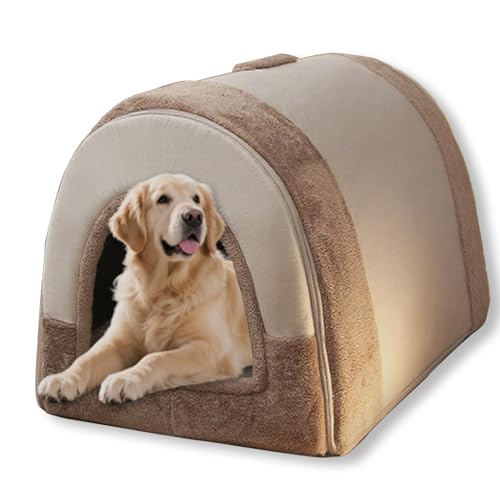 Große Hundehütte, 2-in-1-Bett mit Dach, faltbar, beruhigendes Hundebett, Sofa, beruhigende Hundehöhle, Haustierzelt, Bett, abnehmbar, waschbar, Anti-Angst, 79 x 60 x 59 cm, Größe XXL