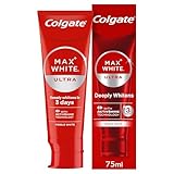 Colgate Max White Ultra Active Foam Whitening Toothpaste 75ml - Deeply whitens in just 3 Days - Removes deep-Set Stains - Warming Sensation and Rich Foam - Enamel Safe for Daily use