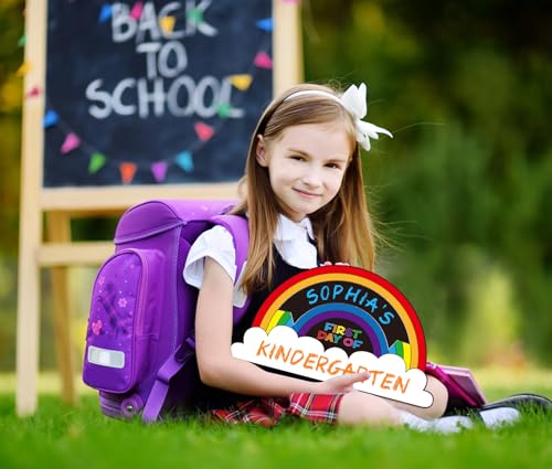 WaaHome First Day of School Sign Rainbow First and Last Day of School Board Back to School Chalkboard Sign for Kids Girls Boys, 7.8''X13.8'' 1st Day of Kindergarten Preschool Photo Props, Double Sided — view 2