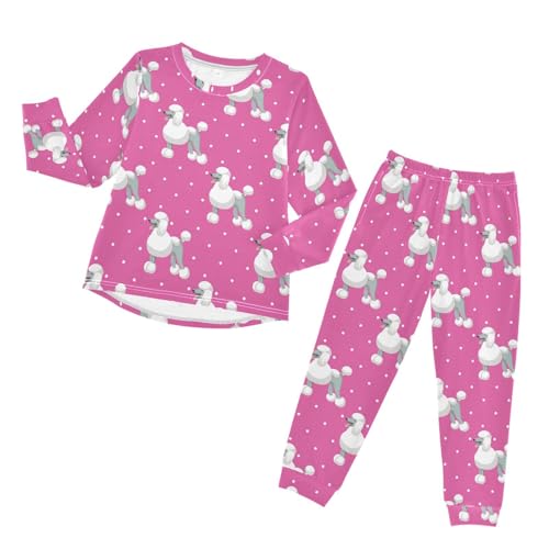 Poodle Pattern Pink Soft Pajama Set for All Seasons,Breathable Pjs Long Sleeve Sleepwear,Comfy Loungewear 2 Piece Underwear Set 4T