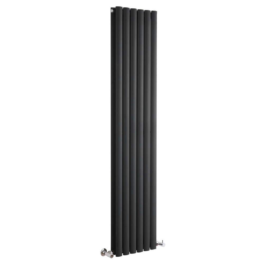 Milano Aruba Black Vertical Double Oval Panel Radiator - 1600mm x 354mm