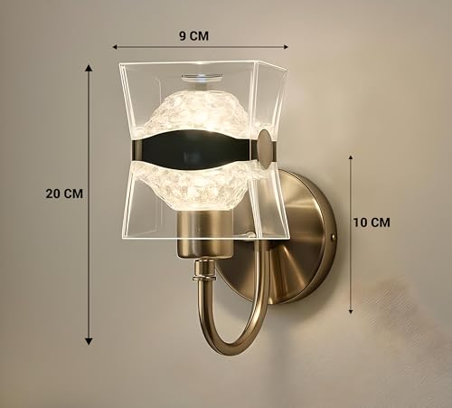Image of FILLISKA Luxurious Acrylic Crystal Wall Lamp with Adjustable Colour Changing Function, Elegant Finish (FrenchGold-3141LND)(1 Year Warranty)