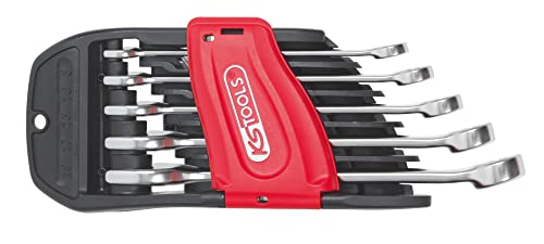KS TOOLS - 922.0040 - Jeu de 5 clés mixtes métriques - Jeu de clé à cliquet sur support - Composé de 5 pièces de 8 à 19 mm - Angle de fourche et œil...