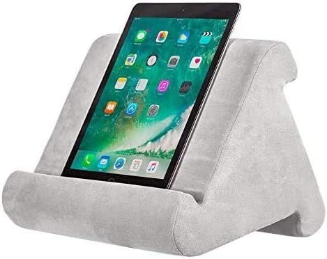 XOCOY Tablet Stand Pillow, Multi-Angle Soft Pillow Lap Stand, Book Couch Pillow Stand, Tablet Wedge Holder, Portable Triangle Tablet Stand for Tablets, eReaders, Smartphones, Books (Gray)