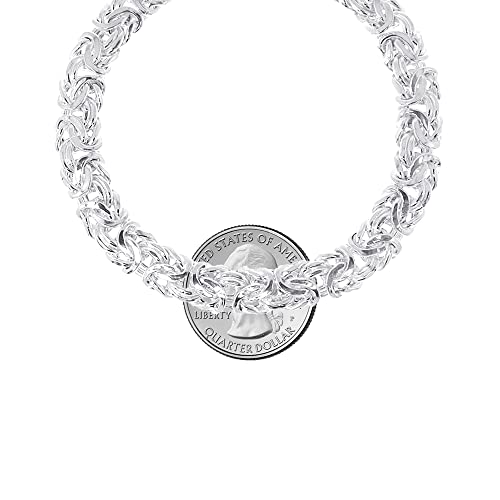 Savlano 925 Sterling Silver 9Mm Italian Flat Byzantine Link Chain Bracelet -7.5 Inch Hollow Byzantine Bracelet For Women & Girls - Made In Italy Comes With Gift Box #TOP2