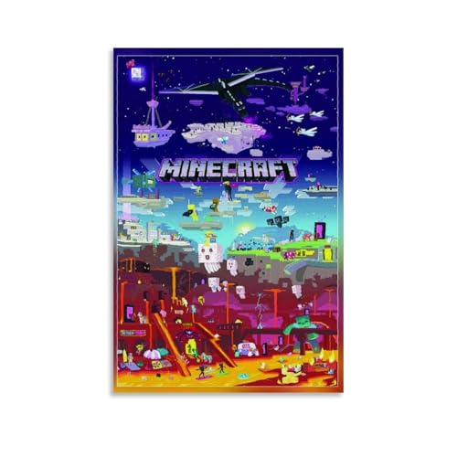 ZXMKH Affischer tillämplig på Minecraft Post World flerfärgad kanvas oljemålning dekorativ målning konst affisch hängande målning hem vardagsrum sovrum matsal vägg 30 x 45 cm (12 x 18 tum) utan ram