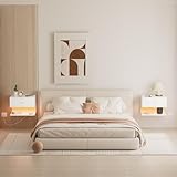 Éclairage LED RGB avec application et télécommande : Chaque table de chevet murale est fournie avec une bande LED de 0,4 mètre. Contrôlable via une application ou une télécommande, cette bande offre 16 millions de couleurs et des modes musique/microphone. Les lumières clignotent au rythme de la musique ou de votre voix, idéal pour les fêtes ou les moments de détente. Une minuterie intégrée vous permet de ne pas oublier d'éteindre les lumières et de profiter pleinement de votre relaxation