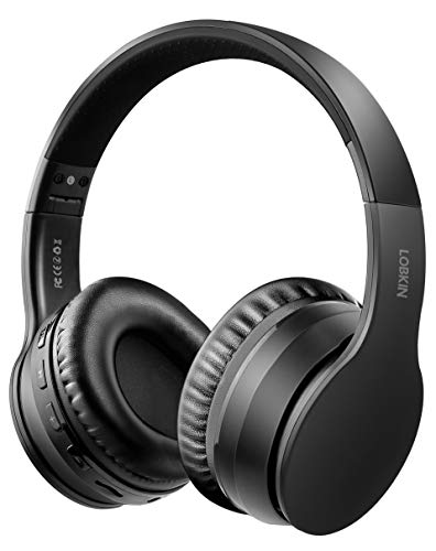LOBKIN Bluetooth Kopfhörer 5.0 Over Ear, HiFi Stereo Faltbare Headset mit Mikrofon, Unterstützt TF Karten und FM Radios für MP3/ Smartphone/iPad/PC (Normal schwarz)