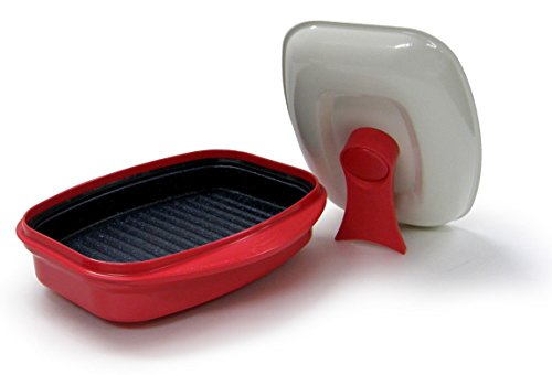 MICROHEARTH Microwave Grill Pan with Lid for Grilling, Browning, and Crisping Vegetables, Sandwich, & Meat, Red by Microhearth - Used condition - US$29.49