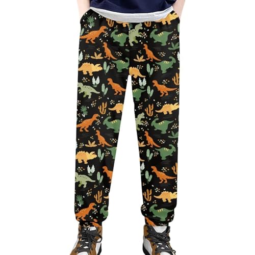 Boys Cartoon Print Dinosaur/Shark/Truck Pattern Lightweight Pants Elastic Belt Sweatpants 4-15T
