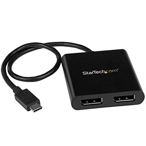 StarTech.com 2-Port Multi Monitor Adapter - USB-C to 2x DisplayPort 1.2 Video Splitter - USB Type-C to DP MST Hub - Dual 4K 30Hz or 1080p 60Hz - Thunderbolt 3 Compatible - Windows Only (MSTCDP122DP)
