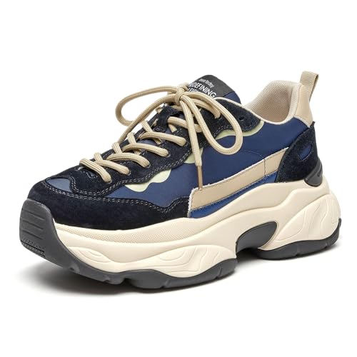 BEAU TODAY Womens Chunky Sneakers, Chunky Shoes for Women, Lace up Comfortable Fashion Dad Sneaker